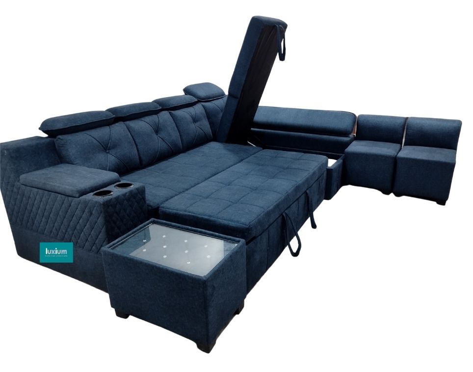 NAVY BLUE PULL OUT SOFA CUMBED WITH STORAGE LOUNGER LSC017