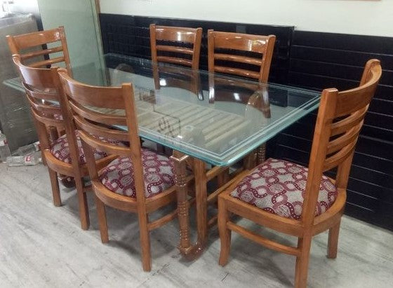 Teak color Dining table with curve sitting