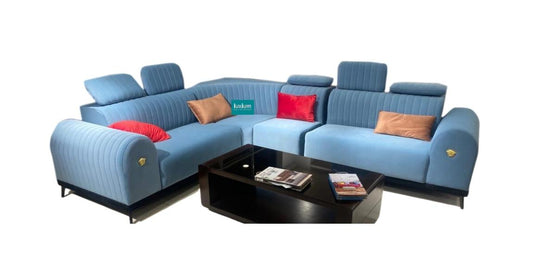 Sky Blue Royal L Shape Corner Sofa with adjustable headrest - LCS004