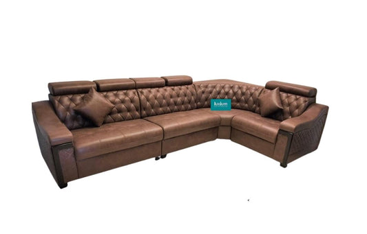 Leatherette L Shape Corner Sofa in Brown Color LCS005