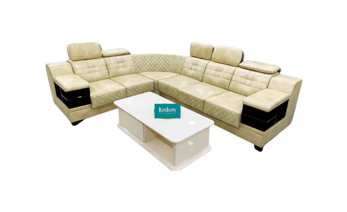 Dark Cream leatherette L Shape Corner sofa with drawers LCS009