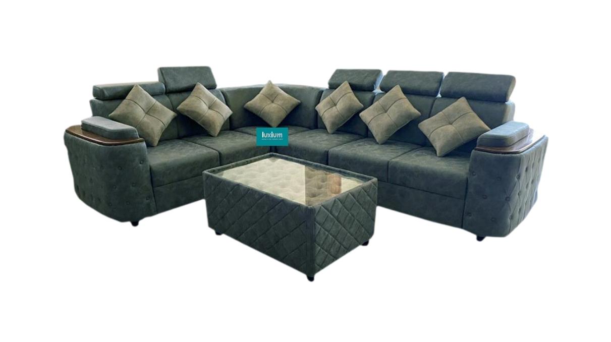 Fabric L Shape Corner Sofa with center table and cushions -LCS018