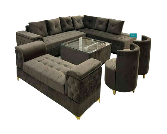 Sweet home Luxury L shape corner sofa set light brown color LCS027