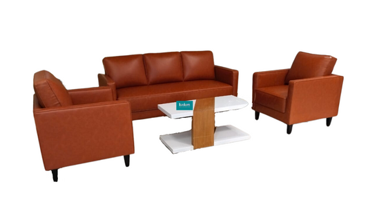 Tan color leatherette sofa 5 seater