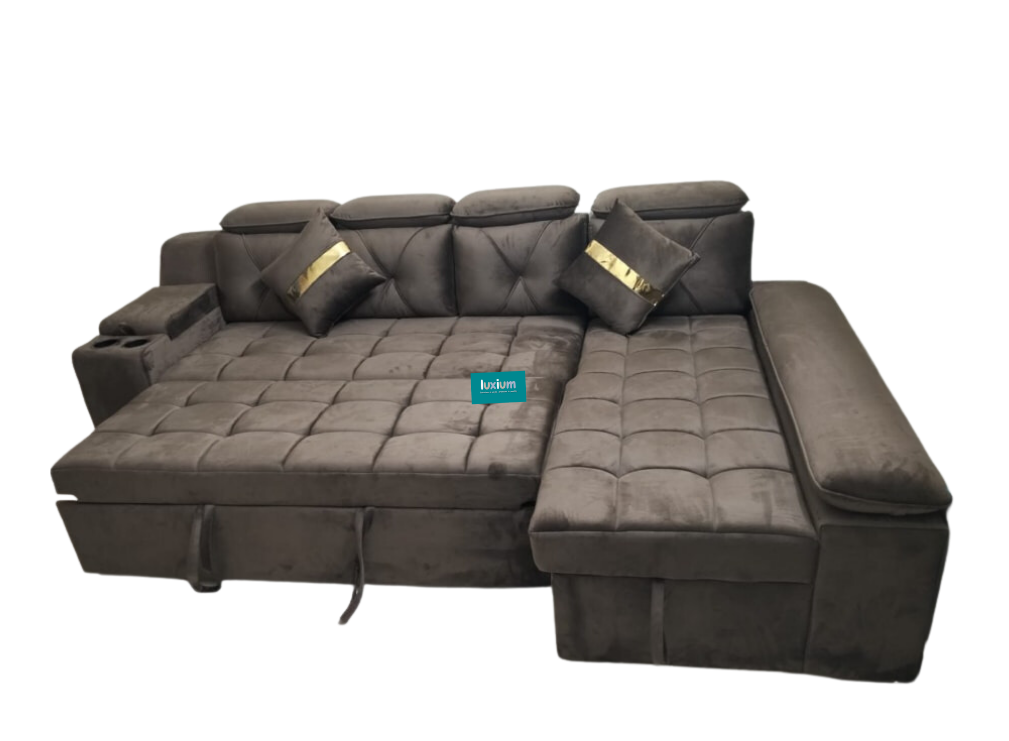 Dark brown sofa cumbed with sleeper storage