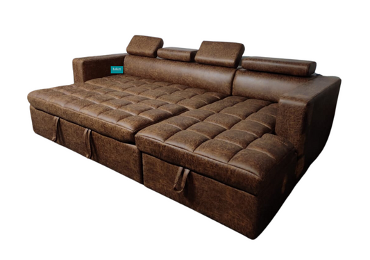 Cadbury Brown Color pull out Sofa Cumbed with storage