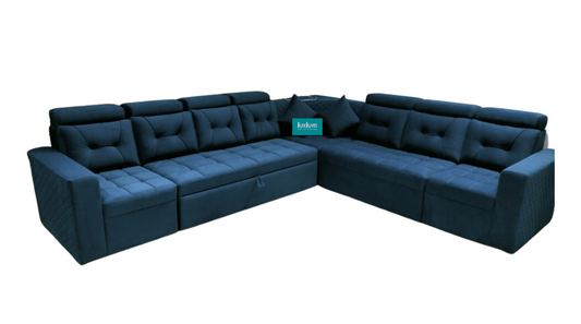 Seven Seater Navy blue Corner pull out Sofa Cumbed with Headrest - LSC002