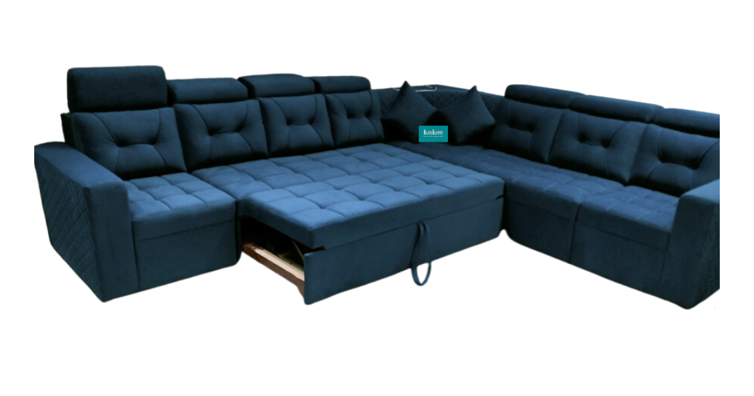 Seven Seater Navy blue Corner pull out Sofa Cumbed with Headrest - LSC002