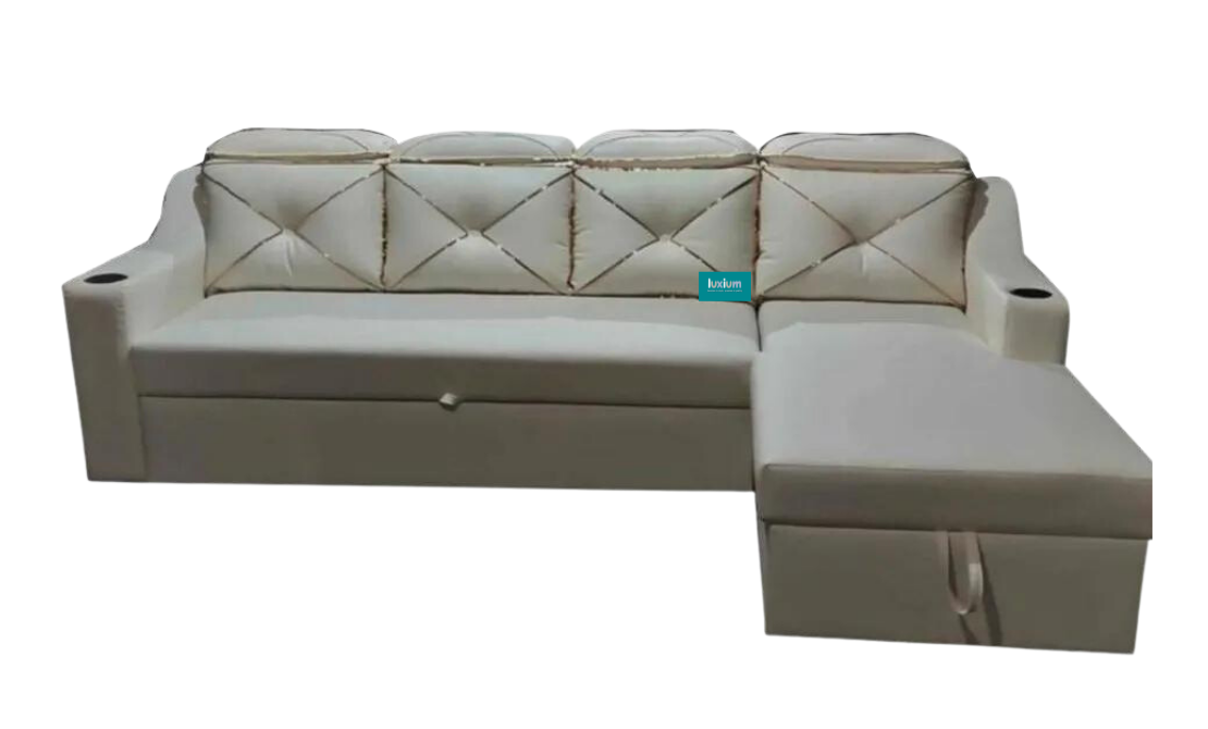 Off white leatherette pull out sofa cumbed and storage LSC003