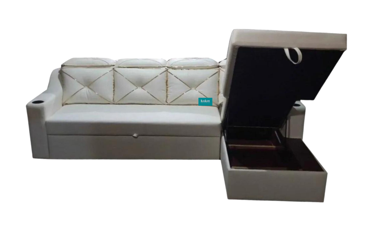 Off white leatherette pull out sofa cumbed and storage LSC003