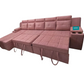 Pink color Pull out Sofa cumbed and lounger storage