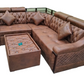 Leatherette L shape pull out sofa cumbed in Dark brown