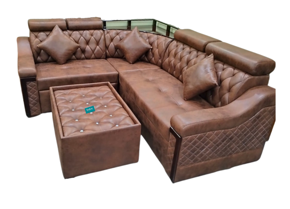 Leatherette L shape pull out sofa cumbed in Dark brown