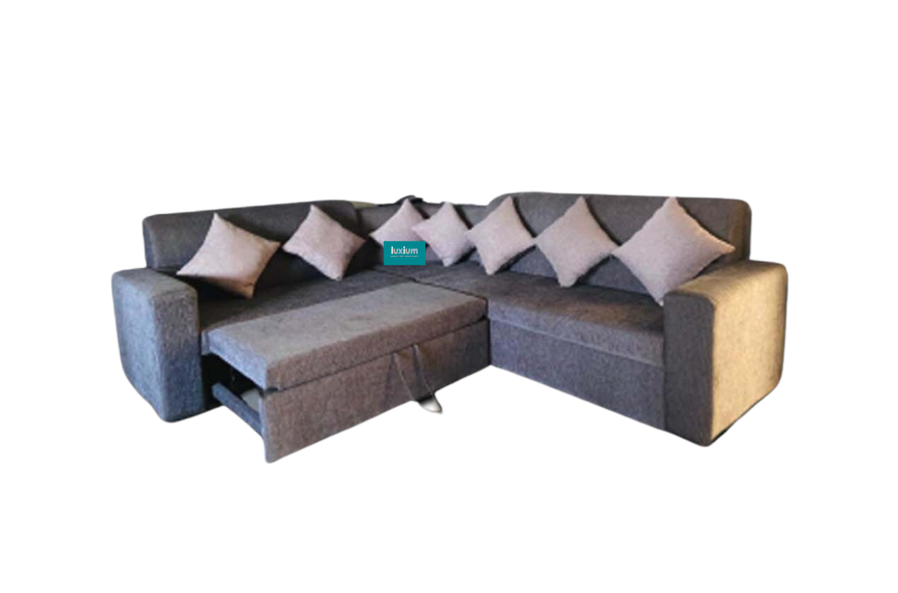 Grey color pull out Sofa Corner Cumbed