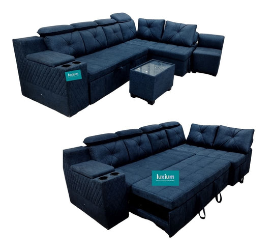 NAVY BLUE PULL OUT SOFA CUMBED WITH STORAGE LOUNGER LSC017