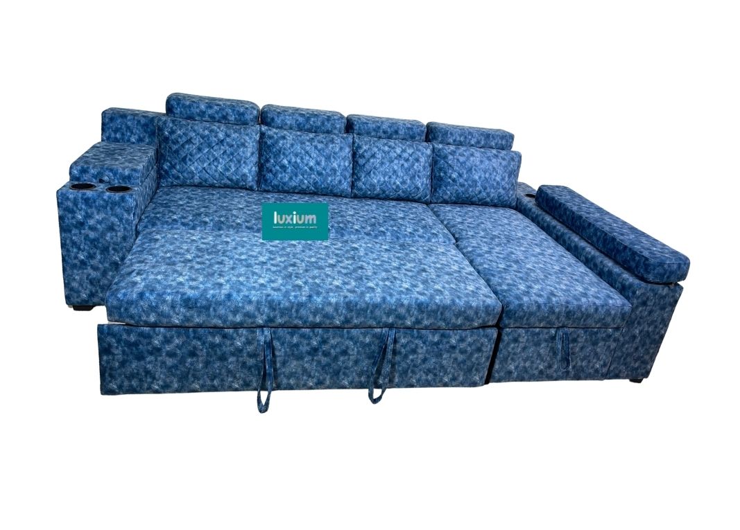 NAVY BLUE PULL OUT SOFA CUMBED WITH STORAGE LOUNGER LSC018