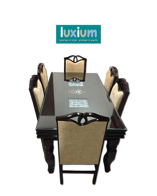 Dining Table 6 Seater with Chairs - Dark Brown