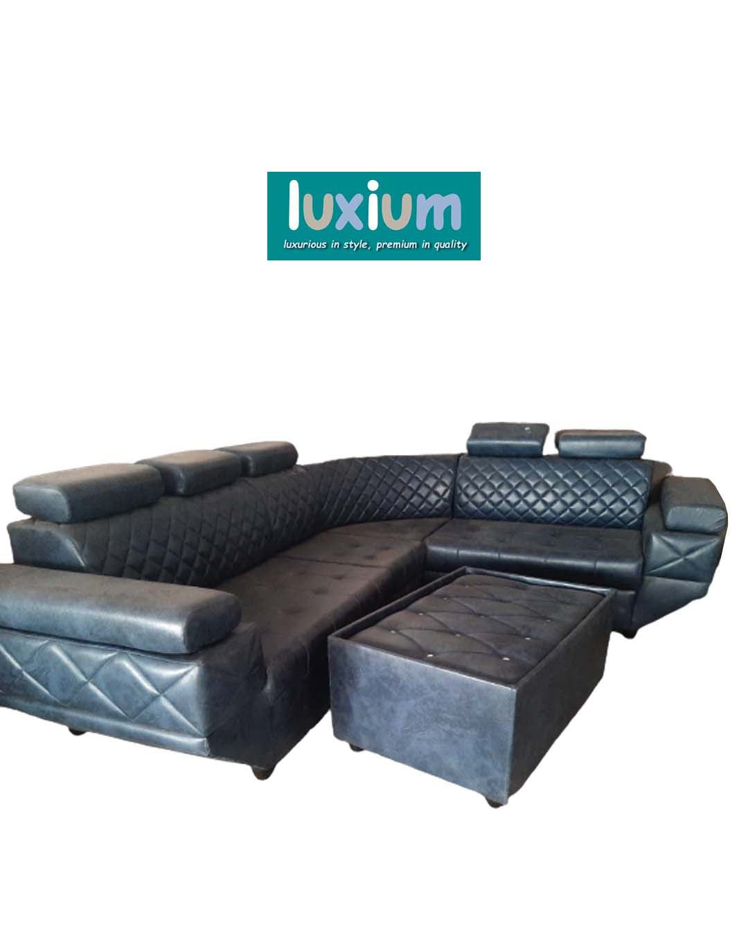 Dark grey leatherette Ship Model L Shape Corner Sofa with Center Table