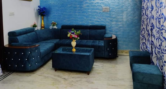 Dark blue L Shape Corner Sofa with puffies LCS008