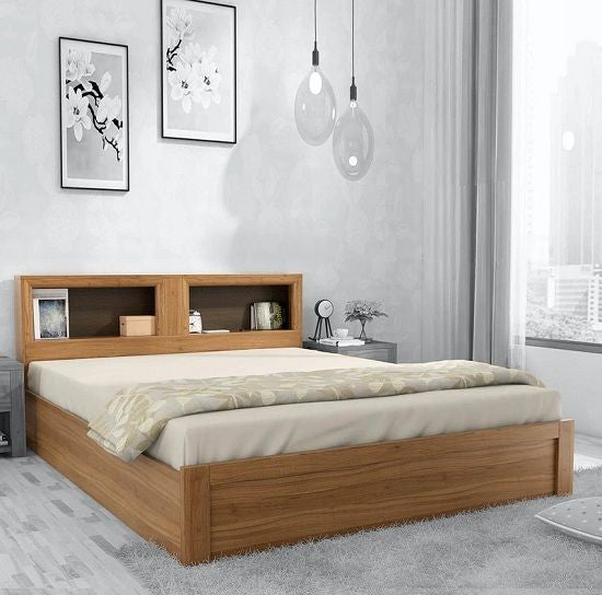 Wooden Bed with Head Storage